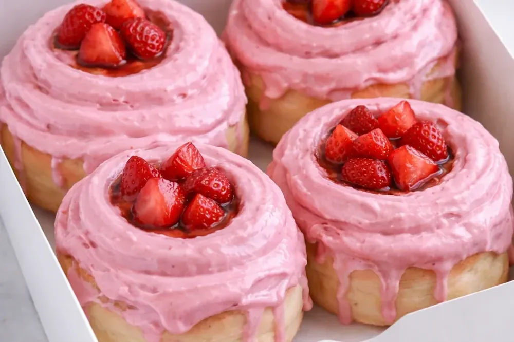 A box of Rodeo Bites strawberry cream cheese scrolls